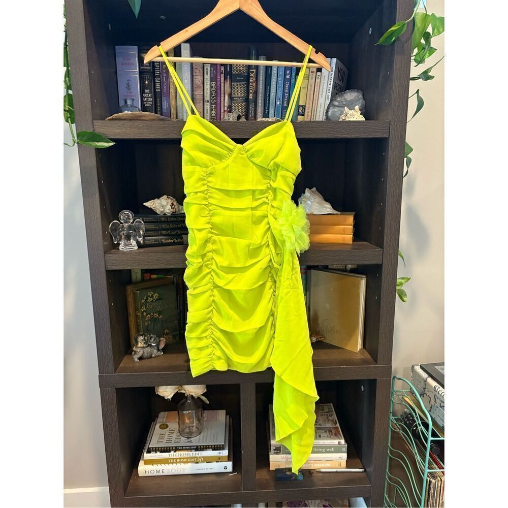 NWT For Love & Lemons Lorlai Green Ruched Bodycon Mini Dress Size Small - Picture 4 of 9